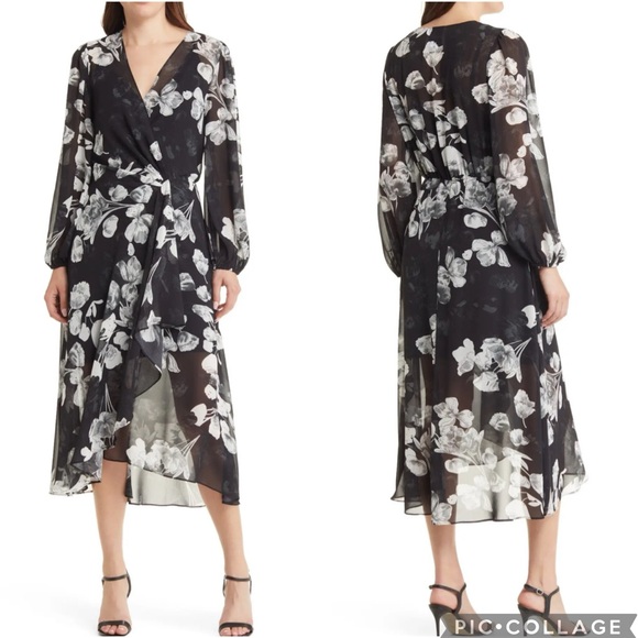 Sam Edelman Black and White Floral Midi Dress - Picture 1 of 7